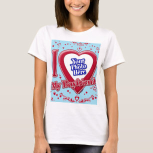 I Kärlek min Boykompis Photo Red Hearts Blue Horiz T Shirt
