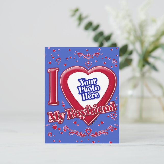 I Kärlek min Boykompis Photo Red Hearts Deep Royal Julkort (Stående Fram)