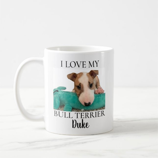 I Kärlek min Bull Terrier Hund aveln Photo Namn Kaffemugg (Vänster)