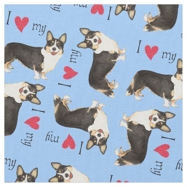 I Kärlek min Cardigan Welsh Corgi Tyg (Närbild)