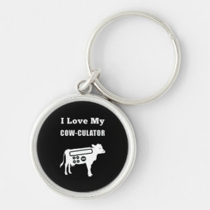 I Kärlek Min Cow-kulator Funny Math Calculator Pun Rund Silverfärgad Nyckelring