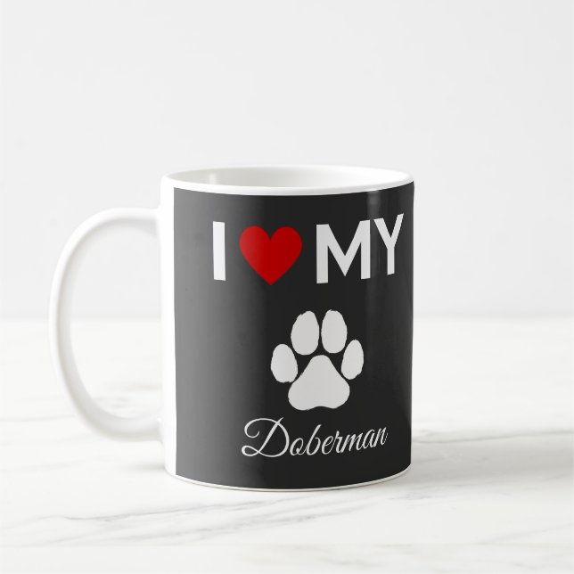 I kärlek min Doberman hund anpassningsbar text Kaffemugg (Vänster)