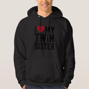 I Kärlek min dubbla syster Red Heart Funny Distres Hoodie