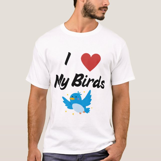 I Kärlek min fågeltext och mitt hjärta T Shirt (Framsida)