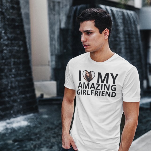 I Kärlek Min Fantastisk Girlkompis Photo Boykompis T Shirt (I Love My Amazing Girlfriend Photo Boyfriend T-Shirt)