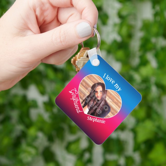 I Kärlek min flickvän Namn Heart Shape Färg Photo Nyckelring (Hand)