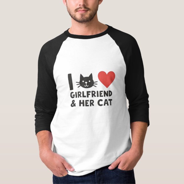 I Kärlek Min flickvän och hennes katthuvud T-Shirt (Framsida)