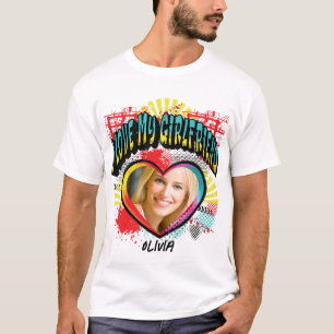 I Kärlek Min flickvän Photo Monogram Namn T-Shirt