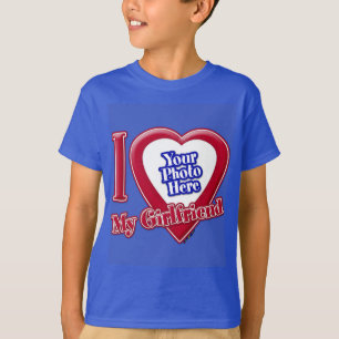 I Kärlek Min flickvän Photo Red Heart D R Blue T Shirt