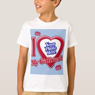 I Kärlek Min flickvän Photo Red Heart Kiss Baby Bl T Shirt
