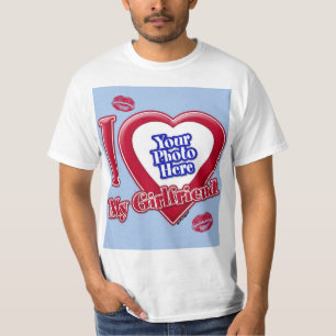 I Kärlek Min flickvän Photo Red Heart Kiss Baby Bl T Shirt