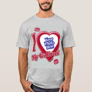 I Kärlek Min flickvän Photo Red Heart Kiss Grått T Shirt
