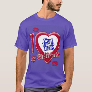 I Kärlek Min flickvän Photo Red Heart Kiss Lila T Shirt