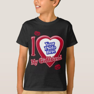 I Kärlek Min flickvän Photo Red Heart Läppar Black T Shirt