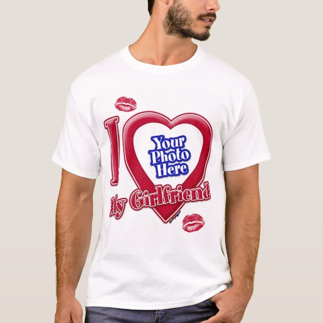 I Kärlek Min flickvän Photo Red Heart Läppar T Shirt (Framsida)