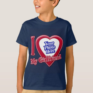 I Kärlek min flickvän Photo Red Heart Navy Blue T- T Shirt