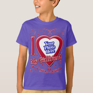 I Kärlek Min flickvän Photo Red Hearts Lila T Shirt