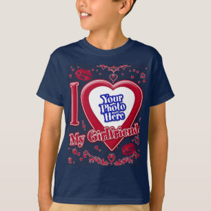 I Kärlek min flickvän Photo Red Hearts Navy T Shirt