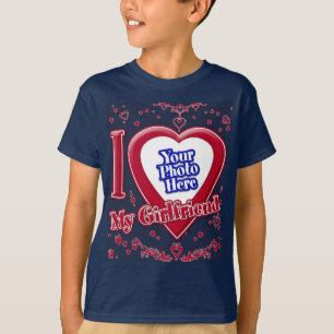 I Kärlek min flickvän Photo Red Hearts Navy T Shirt