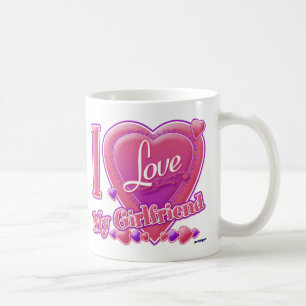 I Kärlek Min flickvän rosa/lila - hjärtan Kaffemugg