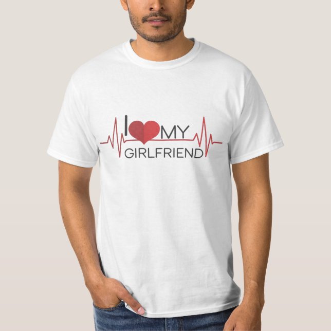 I Kärlek Min flickväns Anpassningsbar T-shirt (Framsida)