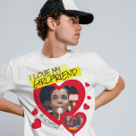 I kärlek min flickväns röda fototext y2k t shirt<br><div class="desc">Skapa din egen flickvänskjorta i kärlek med den här toppen färglösa skjortmallen med två foton i stora röda hjärtan och handskriven anpassningsbar på ljusa gulter. Den här skjortan kan vara en skurk, rolig bf-årsjubileum. Tvinga din pojkvän att bära den här toppen. Han kommer att få många komplimanger i skolan och...</div>