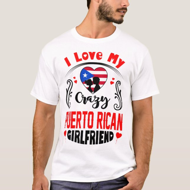 I Kärlek Min galna Puerto Rican Girlkompis Valenti T Shirt (Framsida)