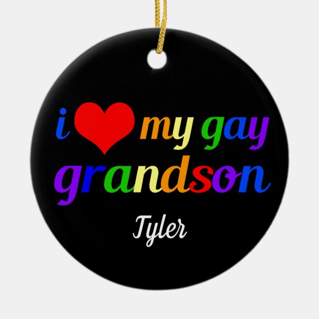 I Kärlek Min Gay Grandson Personlig Grandma Gift Julgransprydnad Keramik (Framsidan)