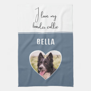 I kärlek min Gräns Collie Hund Photo in Heart Namn Kökshandduk