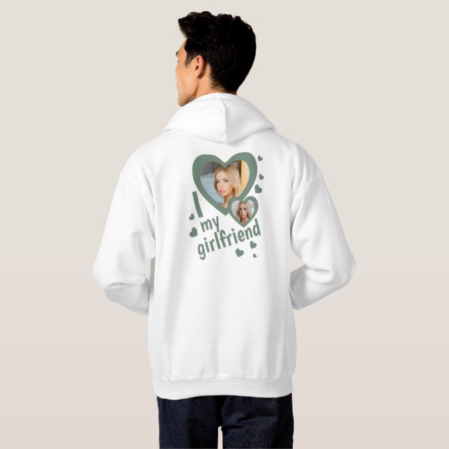 I kärlek min Grönt för flickvän, framsida och baks Hoodie (Hel baksida)