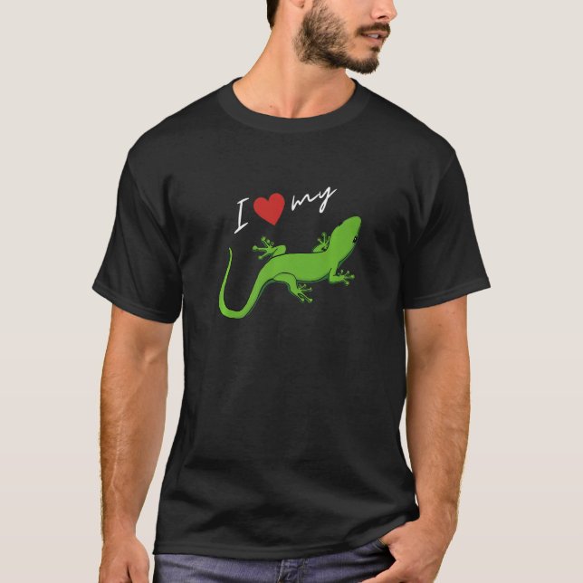 I Kärlek Min Grönt Gecko Lizard T Shirt (Framsida)