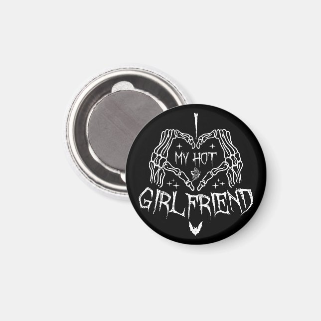I Kärlek Min Hett Girlvän Halloween Skeleton Funny Magnet (Front/Back)