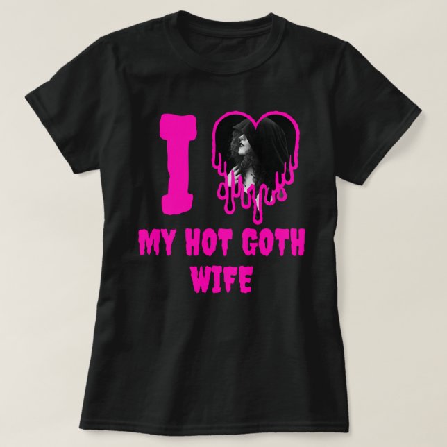 I Kärlek min Hett Goth-kupering Rosa Heart Photo T Shirt (Design framsida)