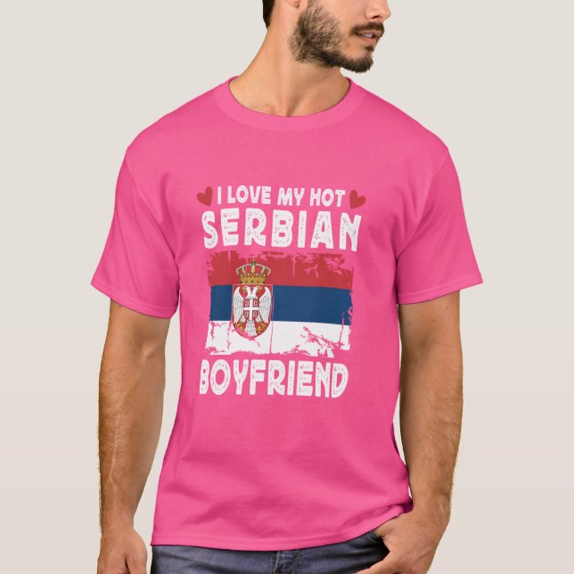 I Kärlek Min Hett Serbiska bojvän lite Serbien Fla T Shirt (Framsida)