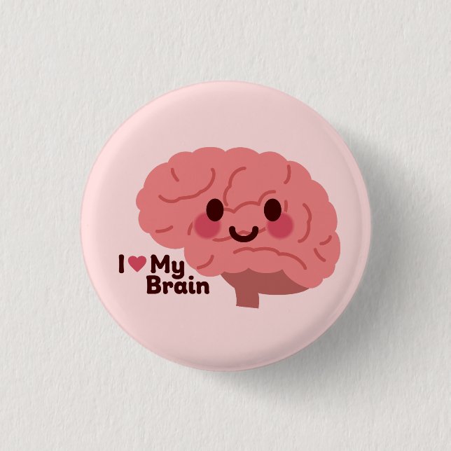 I Kärlek Min hjärna - Cute Smiling Brain Knapp (Framsida)