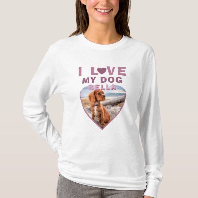 I kärlek min Hund Heart Photo Pet Namn T Shirt (Framsida)