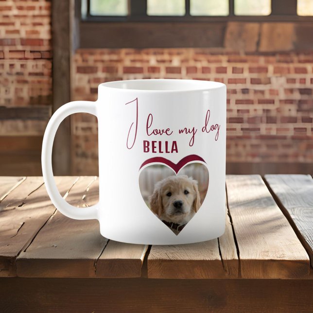I kärlek min Hund Red Heart Photo Pet Namn Kaffemugg (Skapare uppladdad)