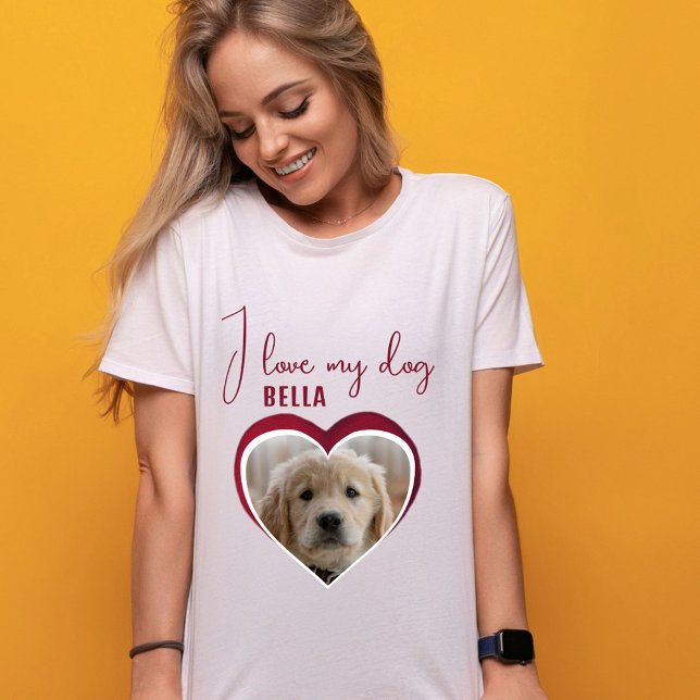 I kärlek min Hund Red Heart Photo Pet Namn T Shirt (Skapare uppladdad)