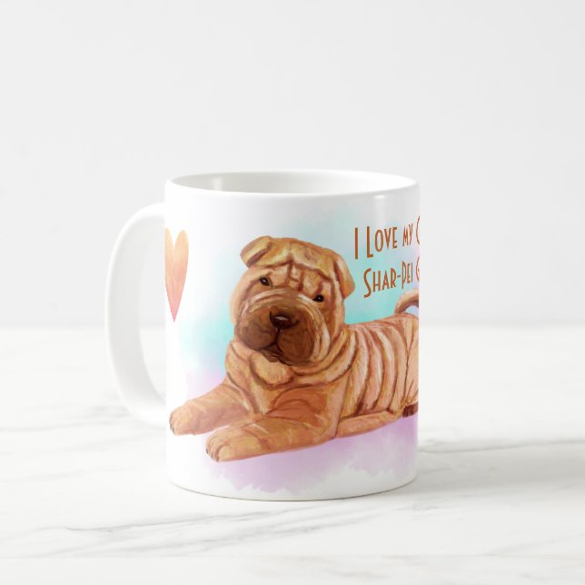 I Kärlek Min kinesiska Shar-Pei Namn Anpassningsba Kaffemugg (Framsida vänster)