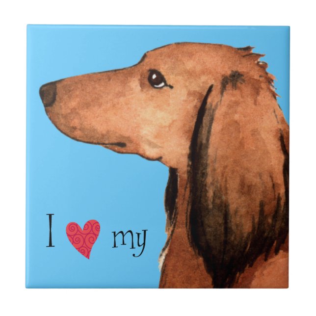 I Kärlek min Långhåriga Dachshund Kakelplatta (Framsidan)