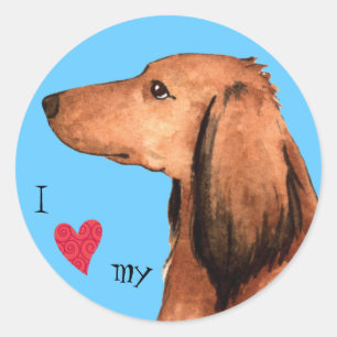 I Kärlek min Långhåriga Dachshund Runt Klistermärke