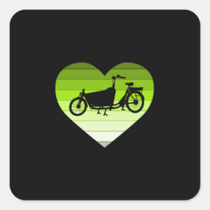 I Kärlek min last Bike-Grönt Retro Heart Fyrkantigt Klistermärke