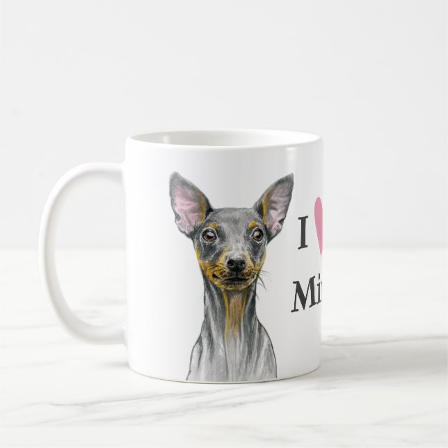 I kärlek min Min Pin Miniature pinscher Cute Hund Kaffemugg (Vänster)