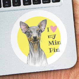 I kärlek min Min Pin Miniature pinscher Cute Hund Runt Klistermärke
