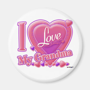 I Kärlek Min mormor rosa/lila - hjärta Magnet