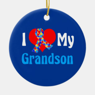 I Kärlek Min morson Autism Grandparent Blue Ribbo Julgransprydnad Keramik