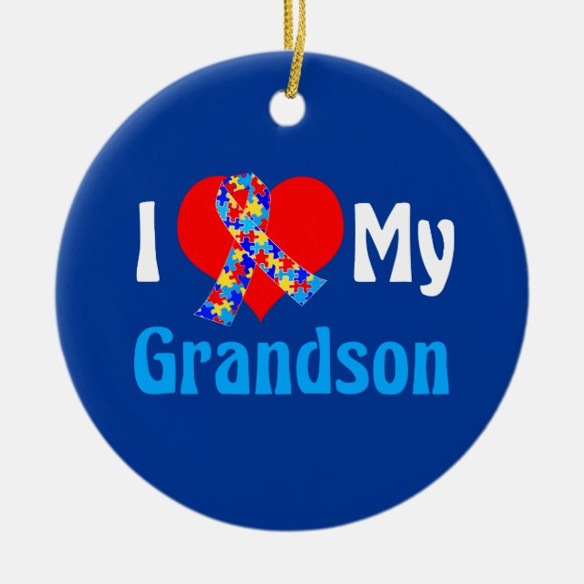 I Kärlek Min morson Autism Grandparent Blue Ribbon Julgransprydnad Keramik (Framsidan)