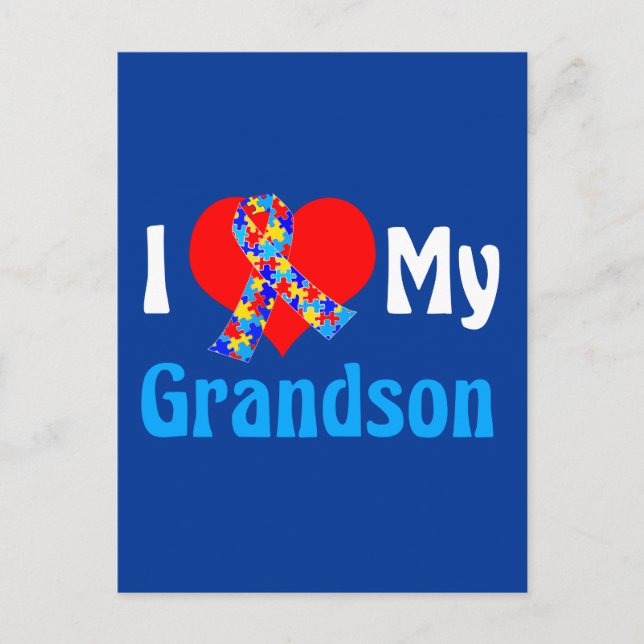 I Kärlek Min morson Autism Grandparent Blue Ribbon Vykort (Framsida)
