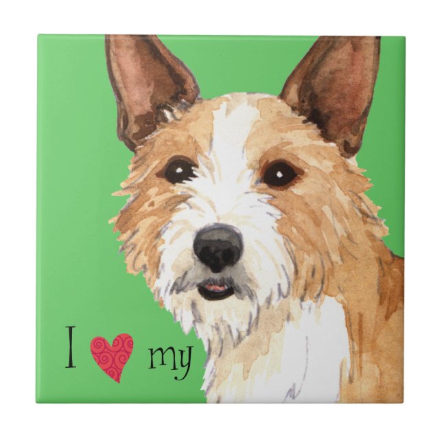 I Kärlek min portugisiska Podengo Pequeno Kakelplatta (Framsidan)