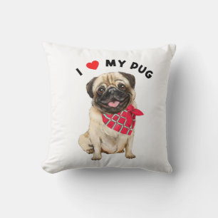 I Kärlek min Pug Cute Pug Puppy Hund med Scarf Art Kudde